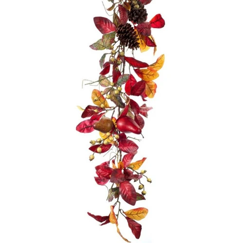 Melrose 5' X 9.5" Red And Yellow Foliage With Pine Cones Artificial Christmas Garland - Unlit 4 Melrose 5' X 9.5" Red And Yellow Foliage With Pine Cones Artificial Christmas Garland - Unlit - Image 2