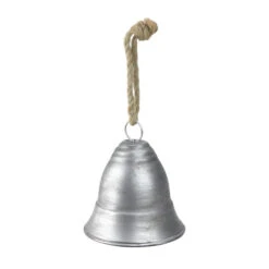 Melrose 8.5" Silver And Beige Country Rustic Hanging Christmas Bell