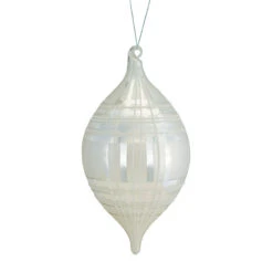 Melrose 10.5" White And Silver Plaid Glass Finial Christmas Ornament