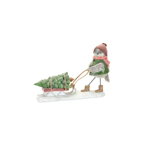 Melrose 6.5" Red And Green Snow Bird Pulling A Sled Christmas Tabletop Figurine - 33879572 3 Melrose 6.5" Red And Green Snow Bird Pulling A Sled Christmas Tabletop Figurine - 33879572