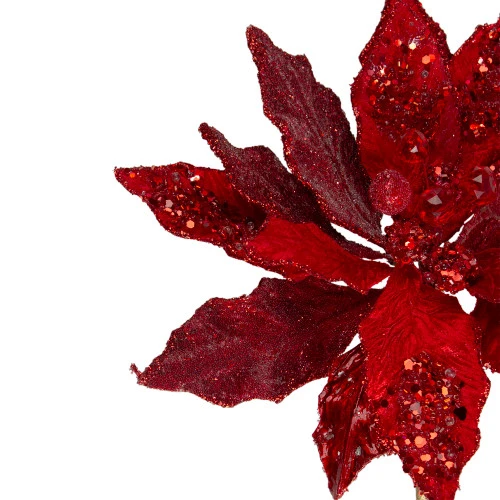 Melrose 21" Red And Brown Embellished Poinsettia Long Stem Christmas Pick 4 Melrose 21" Red And Brown Embellished Poinsettia Long Stem Christmas Pick - Image 2