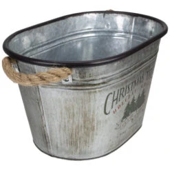 11" Silver Oval Christmas Tree Bucket With Jute Rope -Ornaments Store meravic r7433 4 49266.1587644959