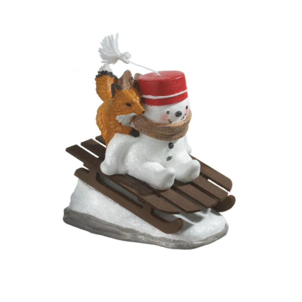 8" White And Red Snowman Riding Sled With Fox Christmas Tabletop Figurine 3 8" White And Red Snowman Riding Sled With Fox Christmas Tabletop Figurine