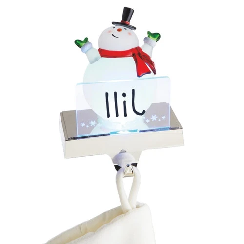 6.75" White And Red LED Lighted Frosted Snowman Christmas Stocking Holder Foralization 4 6.75" White And Red LED Lighted Frosted Snowman Christmas Stocking Holder Foralization - Image 2