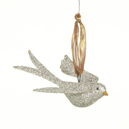 5.5" Silver Glitter Drenched Flying Bird Christmas Ornament 4 5.5" Silver Glitter Drenched Flying Bird Christmas Ornament - Image 2