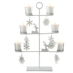 20.5" White Reindeer And Snowflakes Votive Candle Holder Tabletop Tree