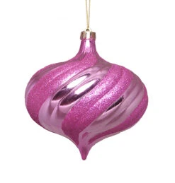 4ct Shiny Bubblegum Pink Swirl Shatterproof Christmas Onion Ornaments 5.75"