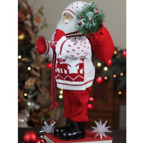 Northlight 18.5" Red And White Santa In Knit Deer Sweater With Sack Of Pine Christmas Figurine 5 Northlight 18.5" Red And White Santa In Knit Deer Sweater With Sack Of Pine Christmas Figurine - Image 3