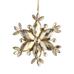6" Gold And Silver Vintage Rustic Faceted Jewel Snowflake Christmas Ornament