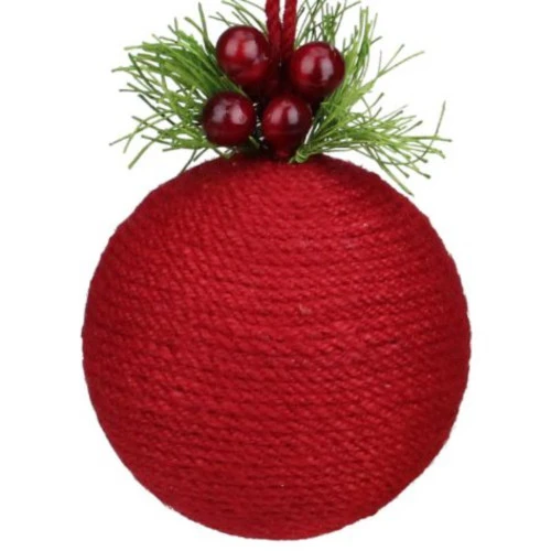 Holly Berries And Red Twine Christmas Ball Ornament 5.5" (135mm) 5 Holly Berries And Red Twine Christmas Ball Ornament 5.5" (135mm) - Image 3