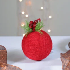 Holly Berries And Red Twine Christmas Ball Ornament 5.5" (135mm) 6 Holly Berries And Red Twine Christmas Ball Ornament 5.5" (135mm) -Ornaments Store napco 45174 red 2 72741.1664379667