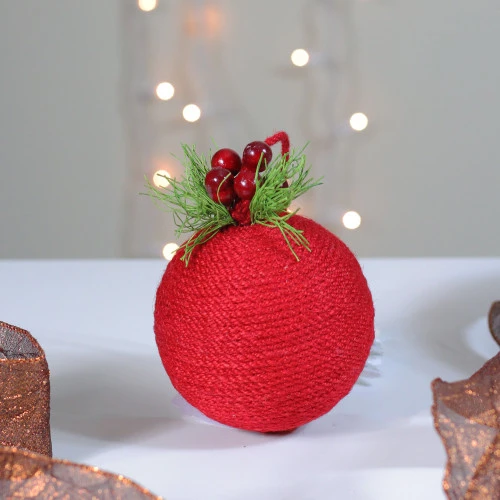 Holly Berries And Red Twine Christmas Ball Ornament 5.5" (135mm) 4 Holly Berries And Red Twine Christmas Ball Ornament 5.5" (135mm) - Image 2