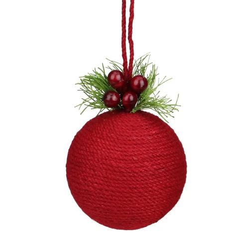 Holly Berries And Red Twine Christmas Ball Ornament 5.5" (135mm) 3 Holly Berries And Red Twine Christmas Ball Ornament 5.5" (135mm)