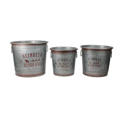 Set Of 3 Reindeer Sleigh Rides Metal Christmas Tree Pot Covers