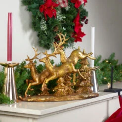 17" Glittering Gold Christmas Reindeer Scene Tabletop Figurine 11 17" Glittering Gold Christmas Reindeer Scene Tabletop Figurine -Ornaments Store napco 51556 5 updated 88399.1664380275
