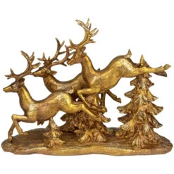 17" Glittering Gold Christmas Reindeer Scene Tabletop Figurine