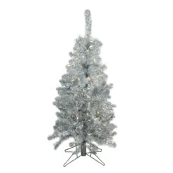 4' Pre-Lit Medium Silver Tinsel Artificial Christmas Tree - Clear Lights
