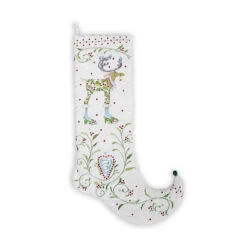 28" White And Green Reindeer Embroidered Christmas Stocking