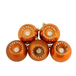 Northlight 5ct Burnt Orange Retro Reflector Shatterproof 2-Finish Christmas Ball Ornaments 3.25" (80mm)
