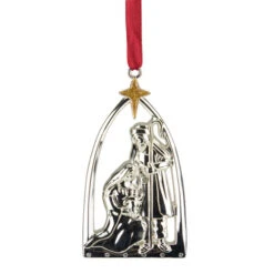 Northlight 3.5" Silver-Plated Nativity Scene Christmas Ornament With European Crystals