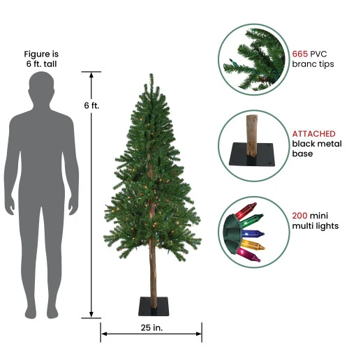 Northlight 6' Pre-Lit Medium Alpine Artificial Christmas Tree - Multicolor Lights 4 Northlight 6' Pre-Lit Medium Alpine Artificial Christmas Tree - Multicolor Lights - Image 2