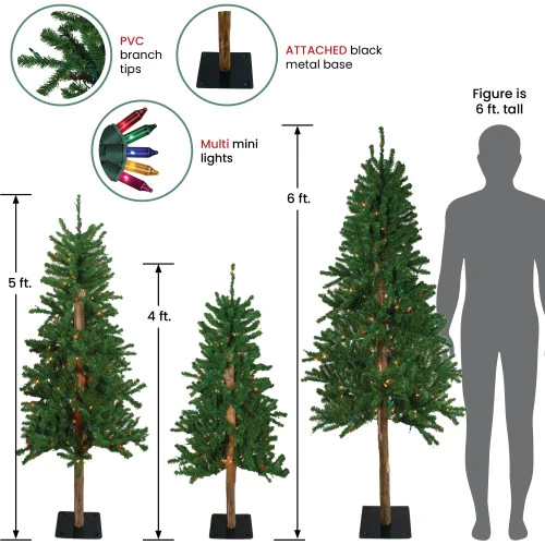 Northlight Set Of 3 Pre-Lit Slim Alpine Artificial Christmas Trees 6' - Multi Lights 4 Northlight Set Of 3 Pre-Lit Slim Alpine Artificial Christmas Trees 6' - Multi Lights - Image 2