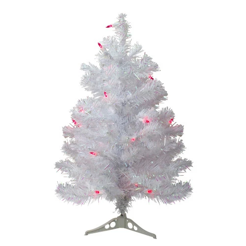 Northlight 2' Pre-Lit White Pine Slim Artificial Christmas Tree - Pink Lights 3 Northlight 2' Pre-Lit White Pine Slim Artificial Christmas Tree - Pink Lights