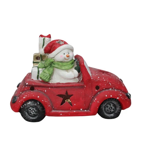 Northlight Pre-Lit LED Joyful Snowman Driving A Red Beetle Star Car Tabletop Decor 4 Northlight Pre-Lit LED Joyful Snowman Driving A Red Beetle Star Car Tabletop Decor - Image 2