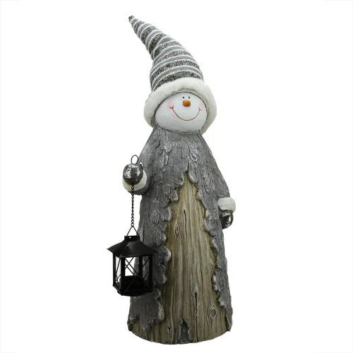 Northlight 26" Gray And White Rustic Snowman With Lantern Christmas Table Top Figurine 4 Northlight 26" Gray And White Rustic Snowman With Lantern Christmas Table Top Figurine - Image 2
