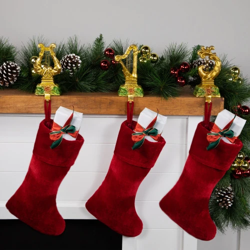Northlight Set Of 3 Glittered Gold Harp Christmas Stocking Holders 7" 4 Northlight Set Of 3 Glittered Gold Harp Christmas Stocking Holders 7" - Image 2