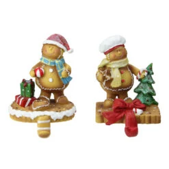Northlight Set Of 2 Holiday Gingerbread Christmas Stocking Holders 5.25"