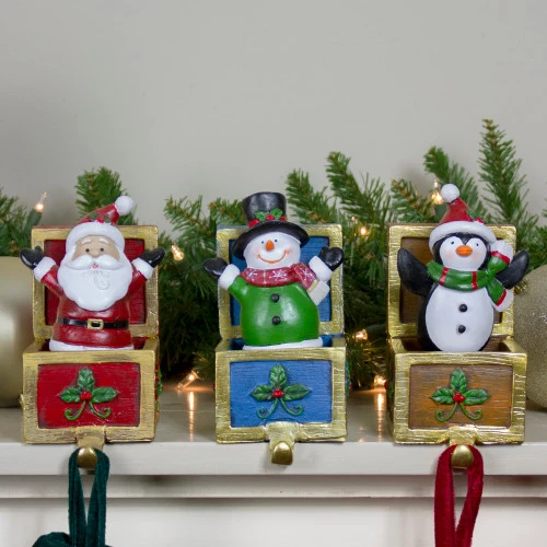 Northlight Set Of 3 Santa, Snowman And Penguin Jack In The Box Christmas Stocking Holders 4 Northlight Set Of 3 Santa, Snowman And Penguin Jack In The Box Christmas Stocking Holders - Image 2