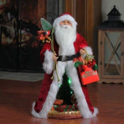 Northlight 20" Red And White Battery Operated Musical Standing Santa Claus With LED Lighted Christmas Scene Figurine -Ornaments Store northlight e76443 3 97385.1588415415