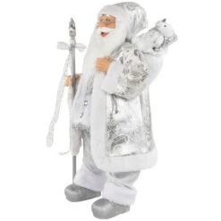 Northlight 24" Silver And White Santa Claus With Staff And Gift Bag Christmas Figure -Ornaments Store northlight e85381 3new 15786.1670873843
