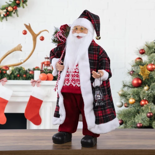 Northlight 24" Red And White Santa Claus With Lantern And Gift Bag Christmas Figure 4 Northlight 24" Red And White Santa Claus With Lantern And Gift Bag Christmas Figure - Image 2