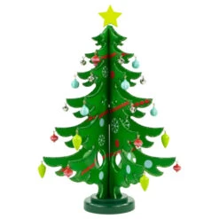 Northlight 13.75" Green 3-D Wood Christmas Tree With Ornaments Decoration