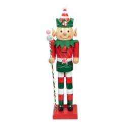 Northlight 15" Red And Green Traditional Striped Elf Christmas Nutcracker