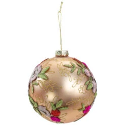 Northlight 4.5" Pink Floral Applique Glass Ball Christmas Ornament -Ornaments Store northlight gb26162 2 updated 81869.1665519659