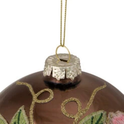 Northlight 2-Finish Brown And Pink Floral Applique Glass Christmas Ball Ornament 5" (125mm) -Ornaments Store northlight gb26171 1 updated 46090.1588355952