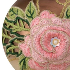 Northlight 2-Finish Brown And Pink Floral Applique Glass Christmas Ball Ornament 5" (125mm) -Ornaments Store northlight gb26171 2 updated 38193.1588355952