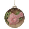 Northlight 2-Finish Brown And Pink Floral Applique Glass Christmas Ball Ornament 5" (125mm)