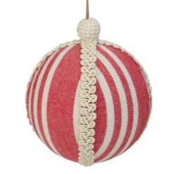 Northlight 4.75" Red And White Striped Ball Christmas Ornament With Rope Accent