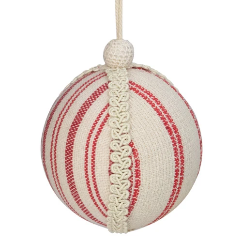 Northlight 4.75" White And Red Striped Ball Christmas Ornament With Rope Accent 5 Northlight 4.75" White And Red Striped Ball Christmas Ornament With Rope Accent - Image 3