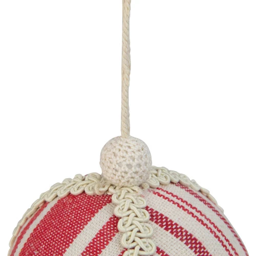 Northlight 4.75" White And Red Striped Ball Christmas Ornament With Rope Accent 6 Northlight 4.75" White And Red Striped Ball Christmas Ornament With Rope Accent - Image 4