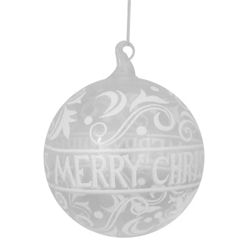 Northlight Clear And White Glass Merry Christmas Ball Ornament 6" (150mm) 3 Northlight Clear And White Glass Merry Christmas Ball Ornament 6" (150mm)