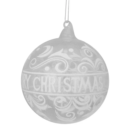 Northlight Clear And White "Merry Christmas" Glass Christmas Ball Ornament 4.5" (114mm) 3 Northlight Clear And White "Merry Christmas" Glass Christmas Ball Ornament 4.5" (114mm)
