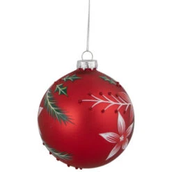 Northlight 4" Red Poinsettia And Holly Glass Christmas Ball Ornament -Ornaments Store northlight gb926191 sample 2 93105.1667029518