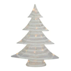 Northlight 24.5" White And Silver Battery Operated Glittered LED Christmas Tree Tabletop Decor