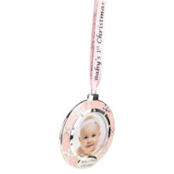 Northlight 3" Pink Silver-Plated Baby's First Christmas Photo Ornament With European Crystals -Ornaments Store northlight hd15144 2 77107.1688047974