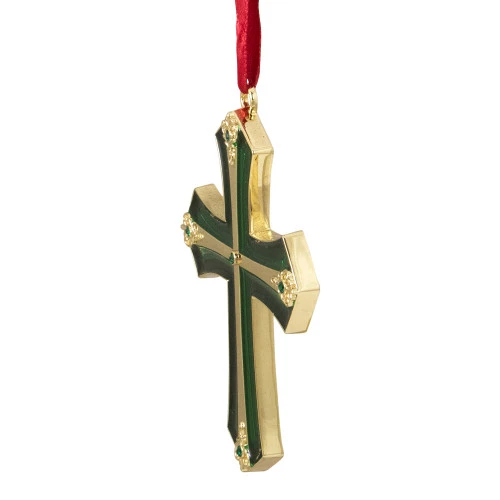 Northlight 3.5" Green And Gold Layering Effect Cross Christmas Ornament With Crystals 5 Northlight 3.5" Green And Gold Layering Effect Cross Christmas Ornament With Crystals - Image 3